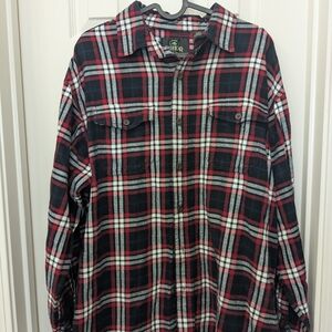 ​RedHead Outfitters Co. Red Plaid Heavy Flannel Button-Down Shirt Mens L BassPro